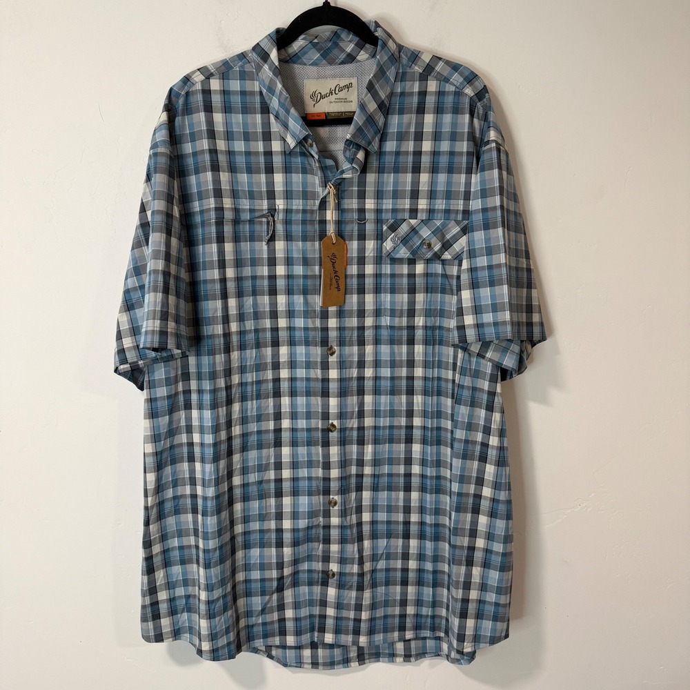 Duck Camp Mens Fishing Shirt 3X-Tall Blue NWT UPF 50+ Short Sleeve Button Up